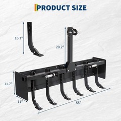 55 Inch Heavy Duty Box Blade with 6 Adjustable Shanks for Cat 0 Cat 1 Tractor