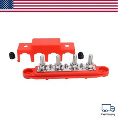 New Red & Black 5/16″ 4 Stud Power Distribution Block -BUSBAR- With Cover