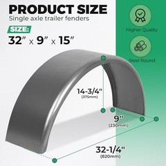 HECASA Steel Trailer Fender Round Single Axle 32x9x15″