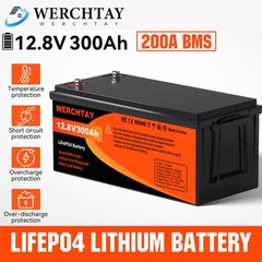 WERCHTAY 12V 300Ah LiFePO4 Battery Deep Cycles 3840Wh 200A BMS for RV Solar Boat