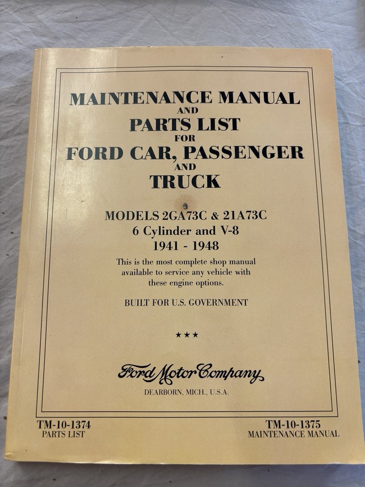 1941-1948 Ford Car Service Repair Manual Factory Models 2GA73C & 21A73C