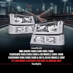 LED DRL Headlights 2003-2006 Silverado 1500 2500 3500 HD Avalanche Clear Chrome