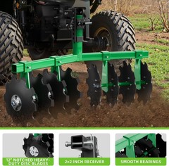32″ Cut Width ATV/UTV Disc Plow Harrow With 2″ Receiver Hitch Heavy Duty Attach