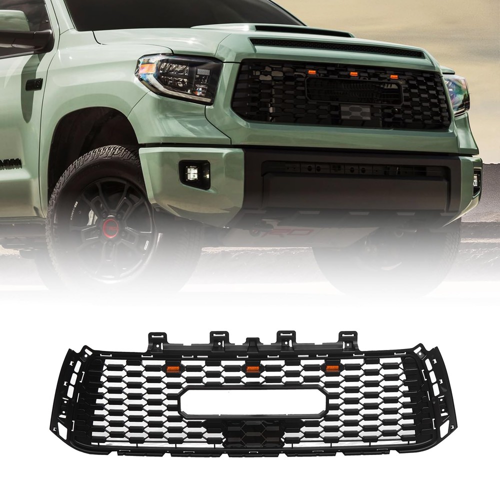 For 2010-2013 Tundra Front Grille Matte Black Honeycomb ABS w/ Lights & Letters