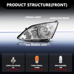 Headlight Assembly Set for 2007-2011 CRV Halogen Chrome Clear Left Right