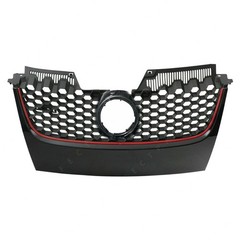 Front Upper Matte Black W/Red Trim Mesh Grille For 2006-2009 VW GTI Jetta Mk5