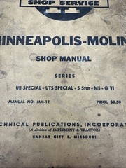 I&T Shop Service Manual For Minneapolis Moline UB, UTS,, 5 Star, M5, GVI