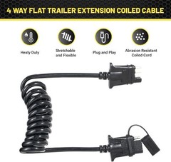 4 Way Flat Trailer Extension Coiled Cable 5 Feet 4 Pin Male and Female Wiring Ha