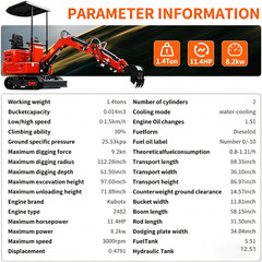 1.4Ton Mini Excavator KUBOTA Diesel Engine with Auger Drill Tracked Diggers USA