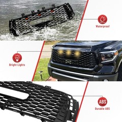For 2010-2013 Tundra Front Grille Matte Black Honeycomb ABS w/ Lights & Letters