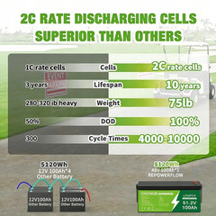 CHICNOD 51.2V 100Ah LiFePO4 Lithium Battery Bluetooth BMS Solar RV Golf Carts