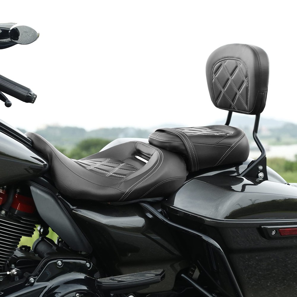 Low-Profile 2-Up Seat & Sissy Bar Pad Fits Touring Road King 09-23 White Stitch