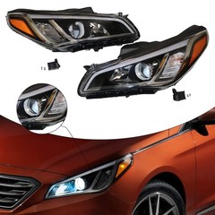 2015-2017 Hyundai Sonata Halogen Headlight Set Clear Lens Black
