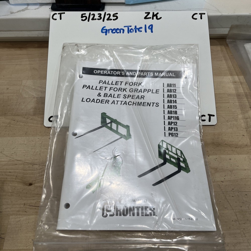 Frontier Pallet Fork And Bale Spear Operators & Parts Manual #5MP76313 REV. 12