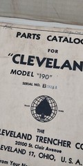 Cleveland Trencher Co Models 190 Parts Book Catalogue Service Manual 1954