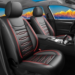 Hyundai Kona 2018-2026 Car Seat Covers Waterproof Leather Airbag Front Black+Red