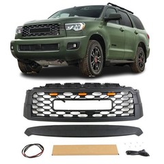 Front Grille for 2010-2021 Sequoia TRD Matte Black with 3 LED Lights