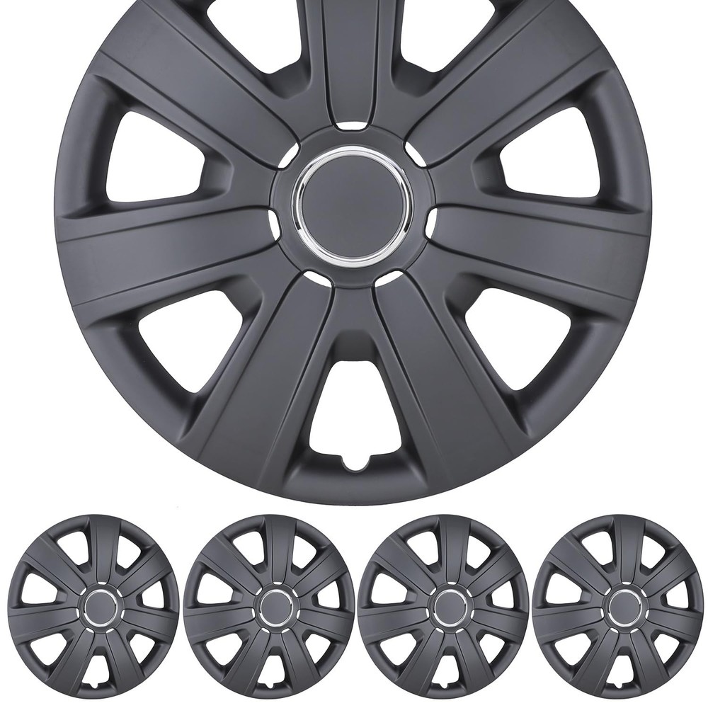 14 Inch Hubcaps Iron Hub ABS Black Matte Set of 4 5076Style Car Truck SUV