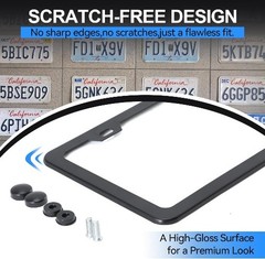 Matte Black 2-Pack License Plate Frames, Rust-Proof Aluminum Holder with No-Cove