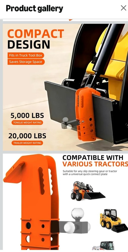 Skid Steer Hitch Attachment Compatible with 2″ Receiver Tubes