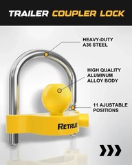 RETRUE Universal Coupler Lock Trailer Locks Ball Hitch 1 Pack, Bright Yellow