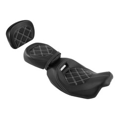 Low-Profile 2-Up Seat & Sissy Bar Pad Fits Touring Road King 09-23 White Stitch