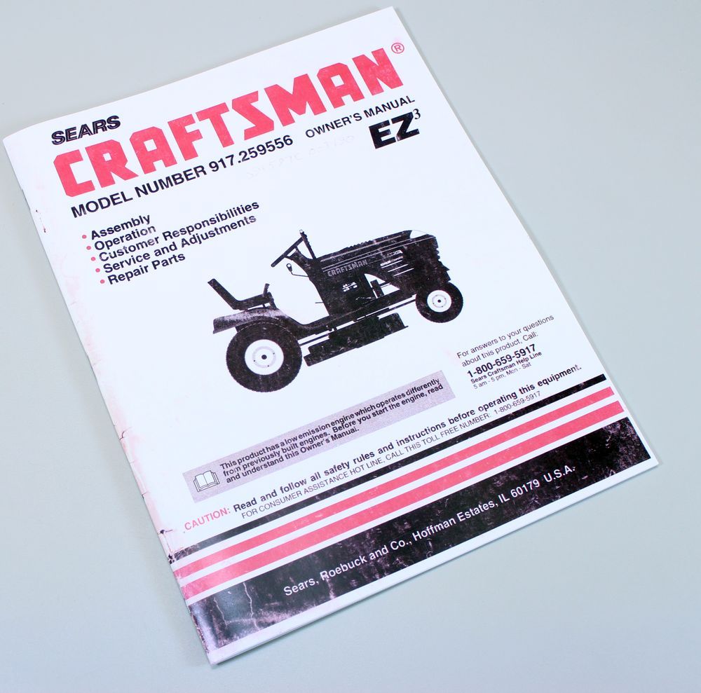Craftsman 917.259556 Lawn Mower Garden Tractor Owners Operators Parts Manual