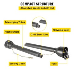 VEVOR PTO Shaft PTO Driveshaft 1-3/8″ 6 Spline/Round T4 Black 30-39″ for Tractor
