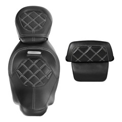 Low Profile Seat w Chopped Backrest Harley Touring 14-23 Road King White Stitch