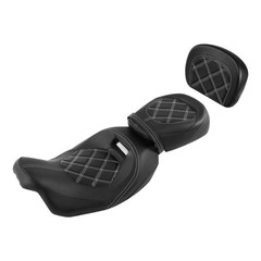 Low-Profile 2-Up Seat & Sissy Bar Pad Fits Touring Road King 09-23 White Stitch