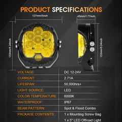 2PCS 5″ Square LED WORK LIGHT fit CAT Skid Steer 289D3 277D 289D 226D 249D 297D2