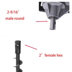 Auger Adapter Conversion 2-9/16 inch female Round to 2″ Male Hex Heavy Duty