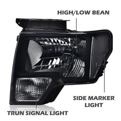 Headlights Smoky Lens Black Housing Clear Reflector 2009-2014 F150 DL3Z13008A