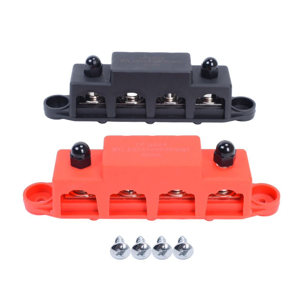 Red & Black 5/16″ 4 Stud Power Distribution Block -BUSBAR- With Cover