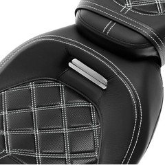 Low Profile Dual Seat Backrest White Stitch 09-23 Touring Road King