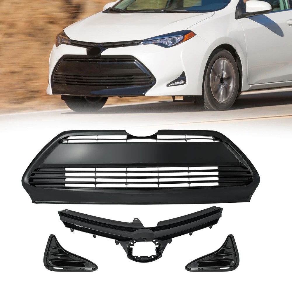Front Bumper Upper Lower Grille Set 2017-19 Toyota Corolla LE XLE CE Fog Covers