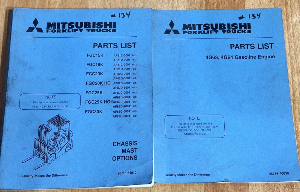 Mitsubishi parts List Manual Engine 4G63/64 Chassis Mast FGC15K/18k/20k/25k/30k