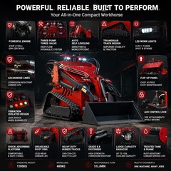 2645lbs Tracked Mini Skid Steer Loader 3-Pumps Dual Level Operation 23HP Engine