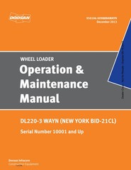 Doosan DL220-3 WAYN New York BID-21CL Wheel Loader Operators Manual SN 10001-Up