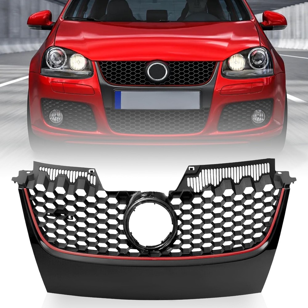 **Front Upper Mesh Grille Black w/ Red Trim 2006-2009 VW Mk5 GTI Jetta**