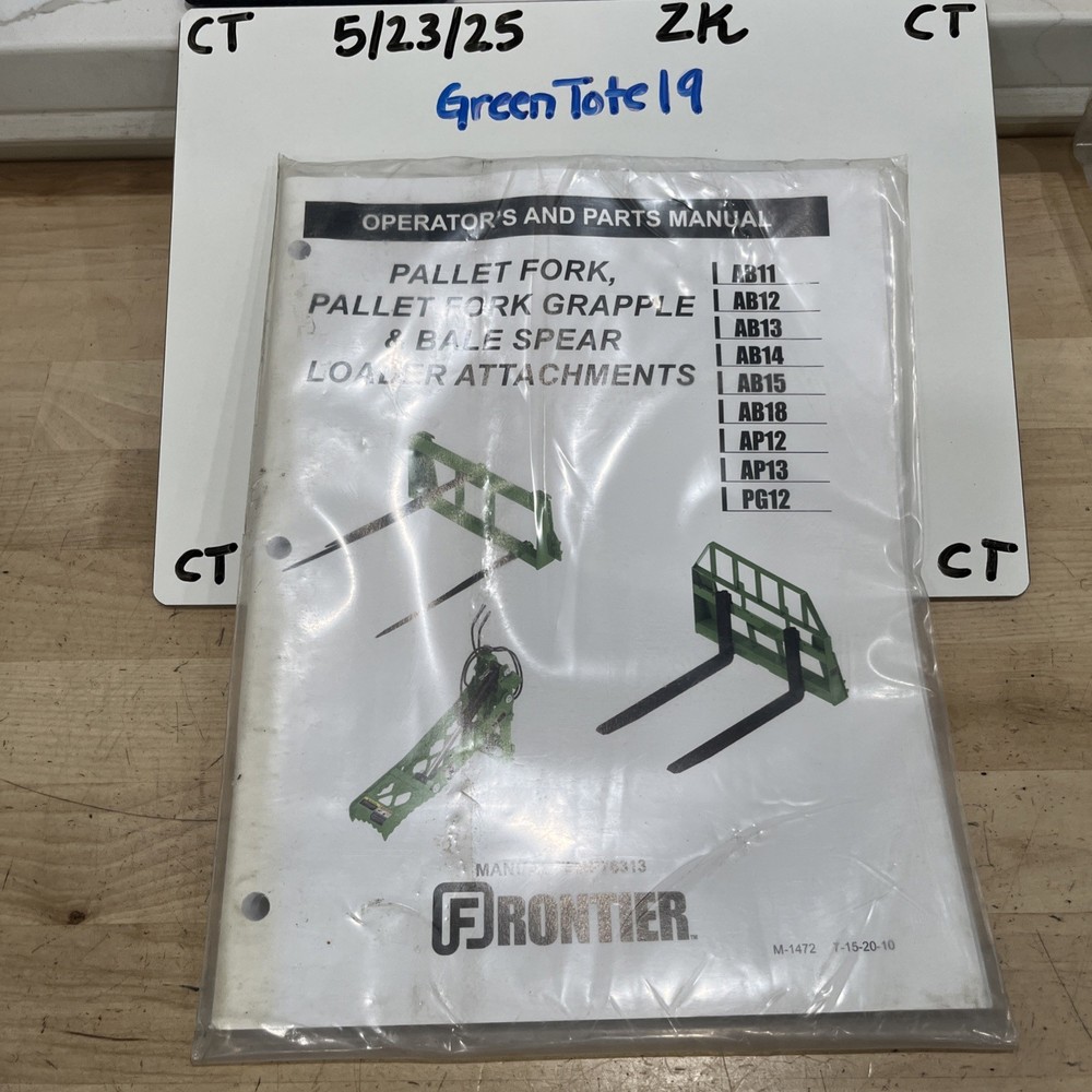 Frontier Pallet Fork And Bale Spear Operators & Parts Manual #5MP76313 Rev. 10