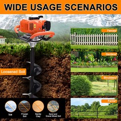 72CC Gas Powered Earth Auger with 3 Bits (4″, 6″, 8″) & 3 Extension Rods