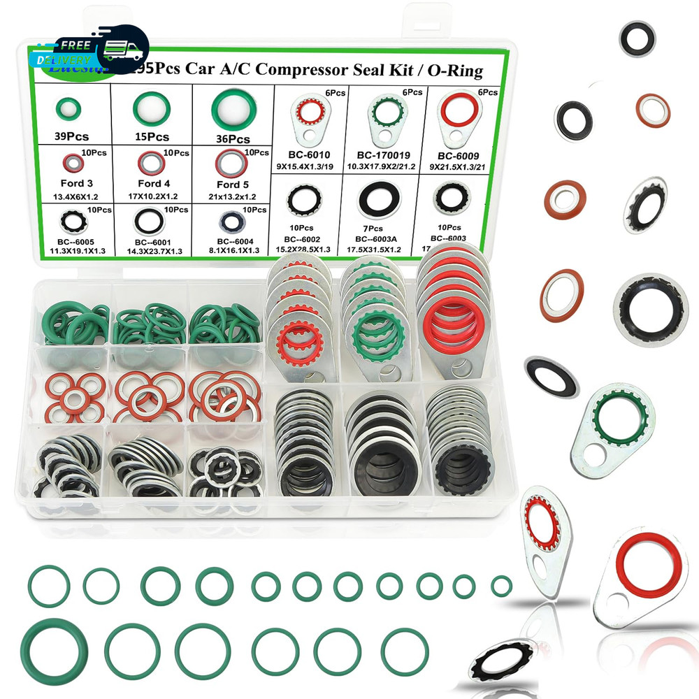 195PCS A/C Seal Kit Ac O Ring Assortment Kit AC Gasket Seal Kit Automotive