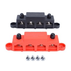 Red & Black 5/16″ 4 Stud Power and Ground Distribution Block with Cover
