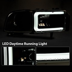 LED Strip Headlamps w/o Bulbs Clear Black Housing Dodge Ram 2500 3500 1994-2002