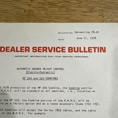 1978 Massey Ferguson MF 540 And 550 Combines Dealer Service Bulletin