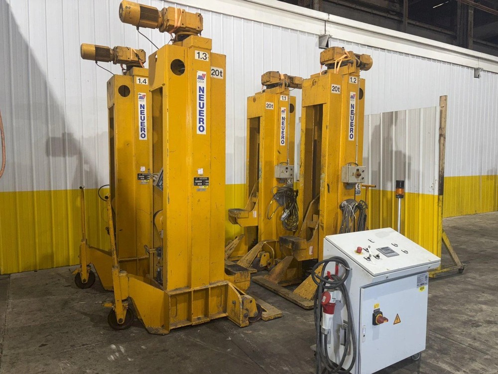 (4) 20 TON (160,000 LBS TOTAL) RAILQUIP / NEUERO HEAVY DUTY MOBILE VERTICAL LIFT