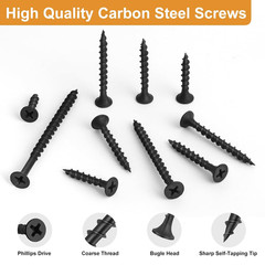 290Pcs #6 × 3/4 Inch Drywall Screws, Black Wood Screws, Coarse Thread Sheetrock