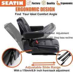Universal Forklift Seat,Tractor Seat with Micro Switch,Armrest and Safety Belt,f