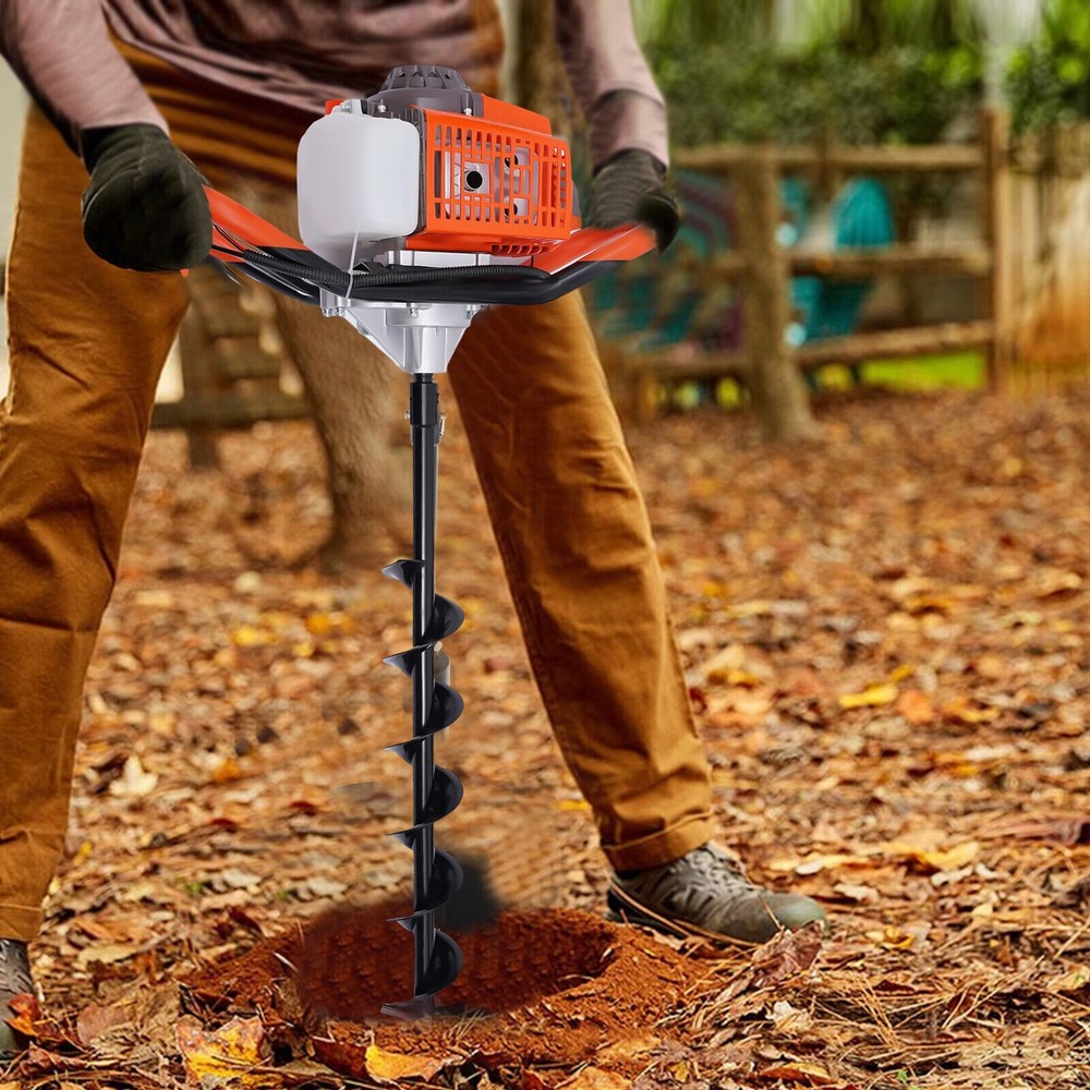 71CC 2 Stroke Post Hole Digger Gas Power Earth Auger Fence Drill w/4″,6″,8″ Bits